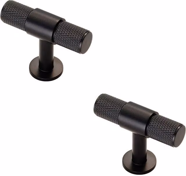 Loops 2-Pack Knurled T-Shape Cupboard Pull Handles in Matt Black, W/D/H: 5.0 x 13.0 x 4.0 cm – 1