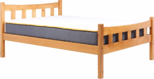 Birlea Miami Small Double Bed in Brown Lacquered Pine Wood, W/D/H: 120 x 200 cm