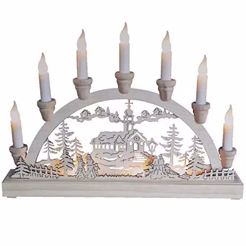 The Christmas Workshop 70780 Wooden Illuminated Candle Bridge with 7 Warm White Candles, W/D/H: 36 x 27.5 x 5.5 cm