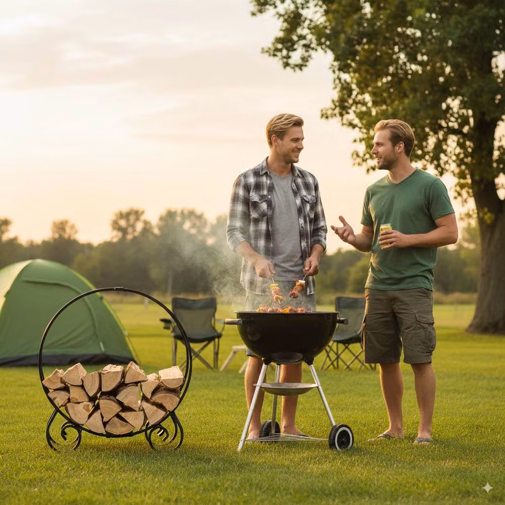 Gymax Folding A-frame Firewood Rack and Log Hoop in Black – 6