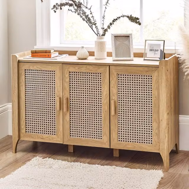 Julian Bowen Sydney Sideboard with Rattan-effect Sticker Front in Brown Oak