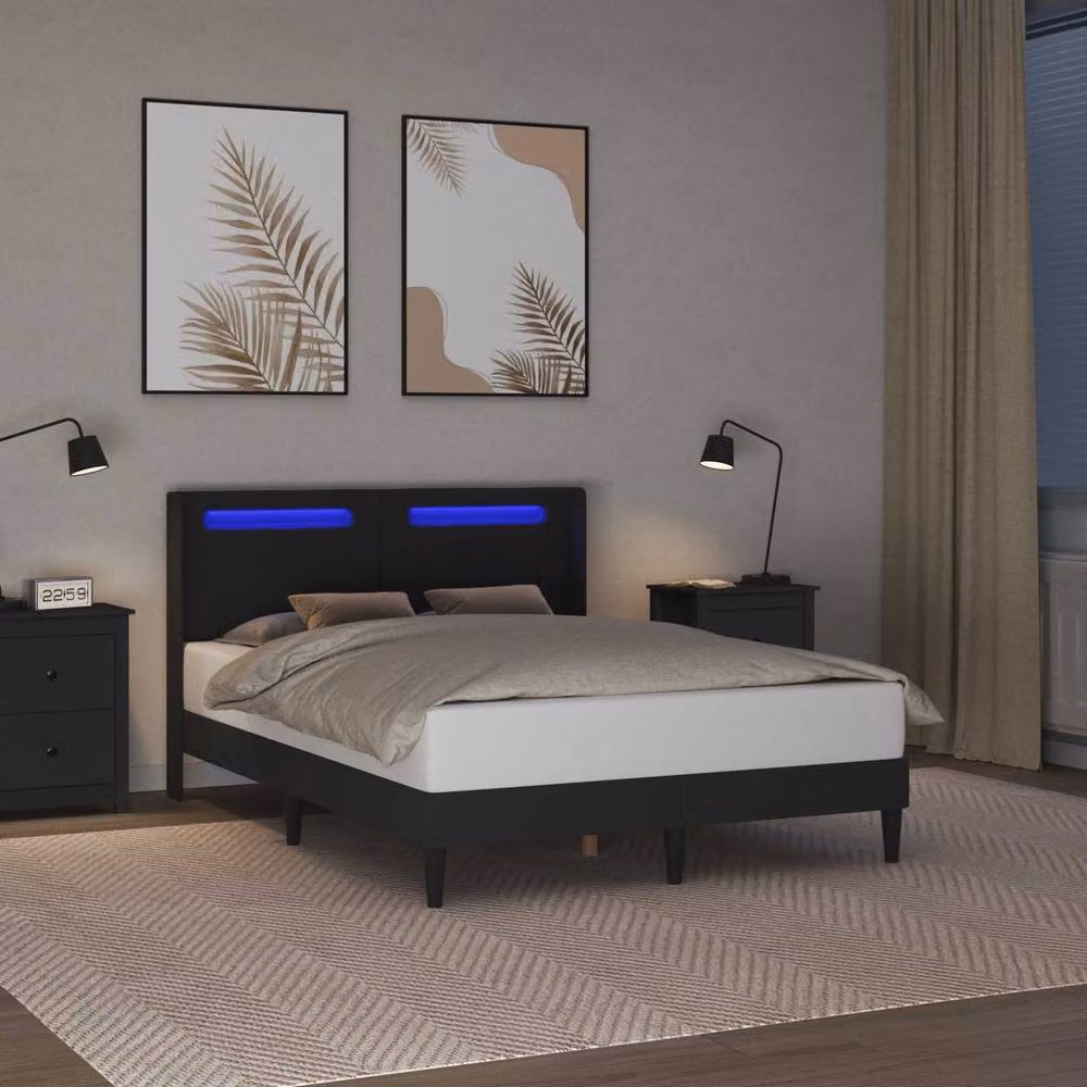 Berkfield Home Black Faux Leather Bed Frame with Under-Bed LED Strip Lights, W: 135 cm, L: 190 cm – 4