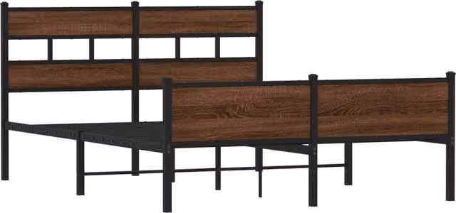 Berkfield Home Metal and Wood Bed Frame in Brown Oak – 1