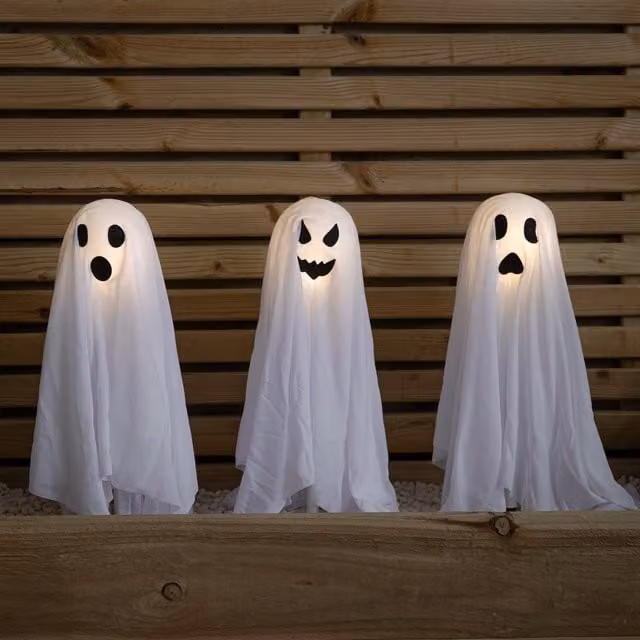Samuel Alexander Set of 3 White Battery Powered LED Light Up Ghost Halloween Path Lights, Height: 51 cm – 1