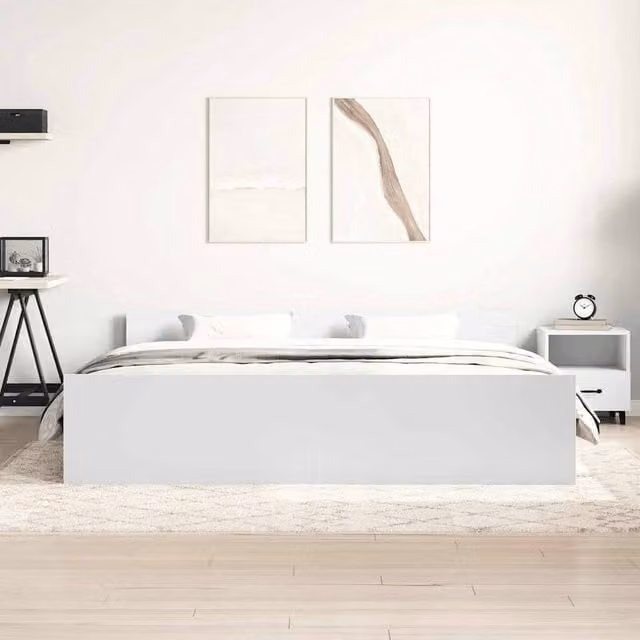 Berkfield Home Durable Bed Frame with Headboard and Footboard in White, W/D/H: 200 x 203 x 50 cm