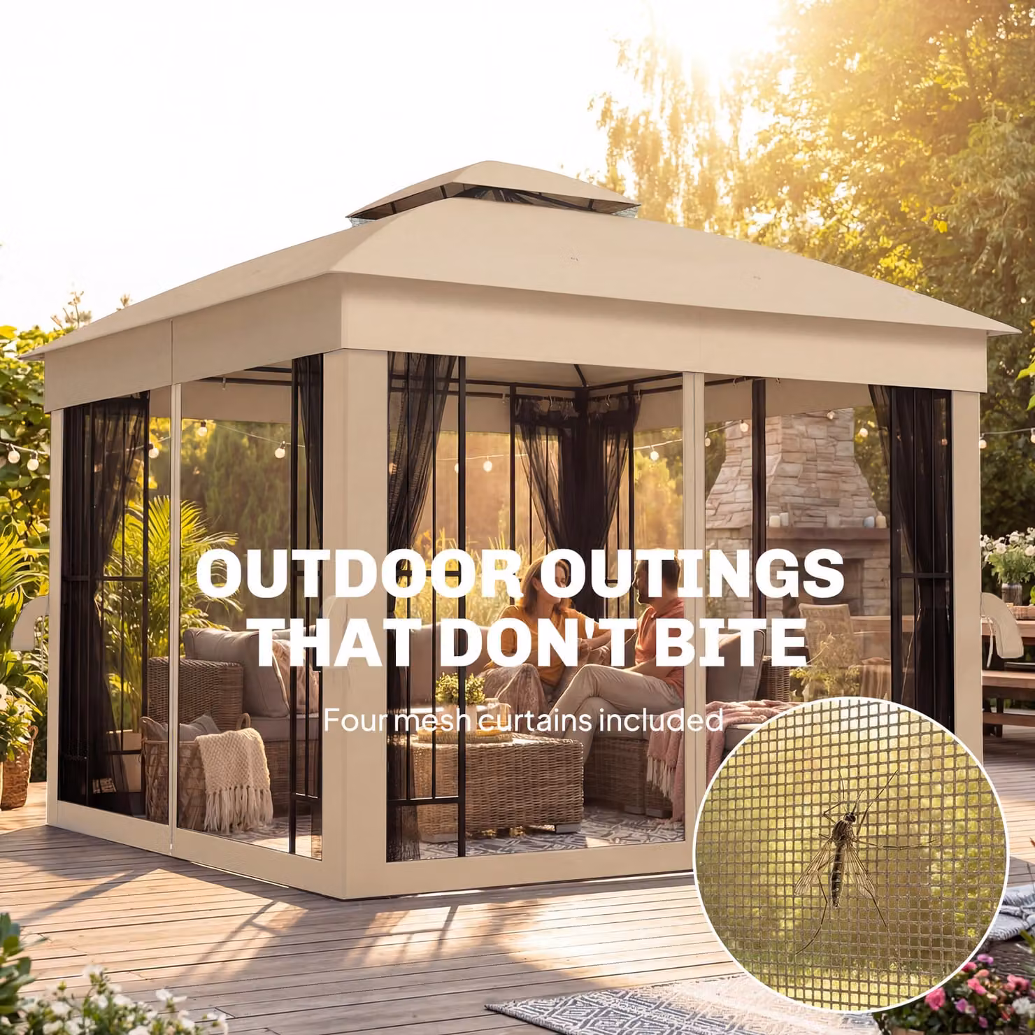 Outsunny Brown Outdoor Garden Gazebo with Post Shelves, UPF50+ Double Roof Permanent Patio Pavilion, W: 300 cm, D: 300 cm, H: 275 cm – 6
