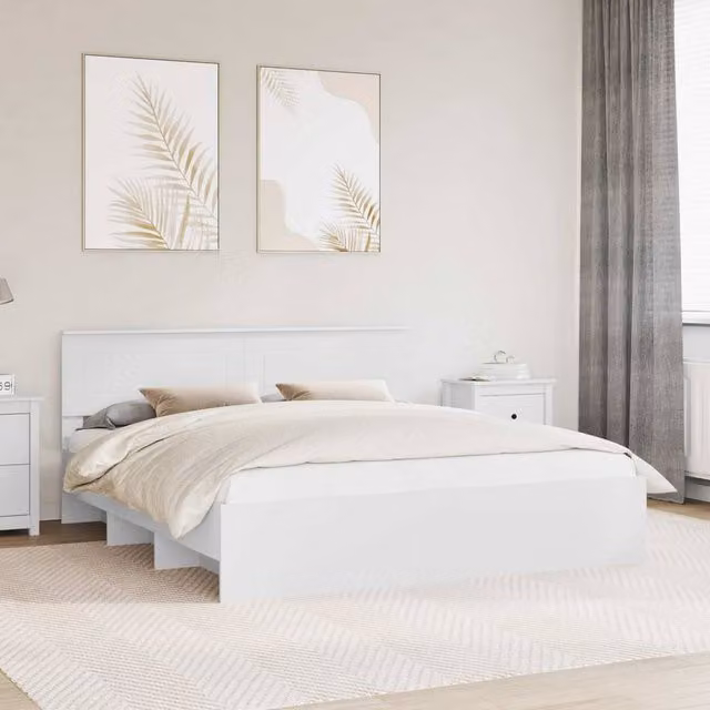 Berkfield Home Modern Bed Frame with Headboard in White, Engineered Wood, 200 x 200 cm