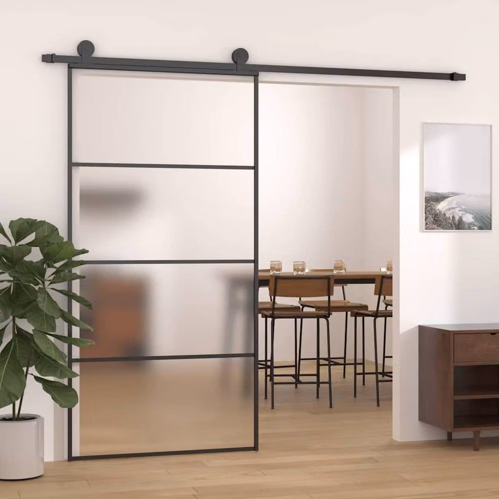 Berkfield Home Modern Black Aluminium Sliding Door with Frosted ESG Glass, W: 102.5 cm, H: 205 cm – 2