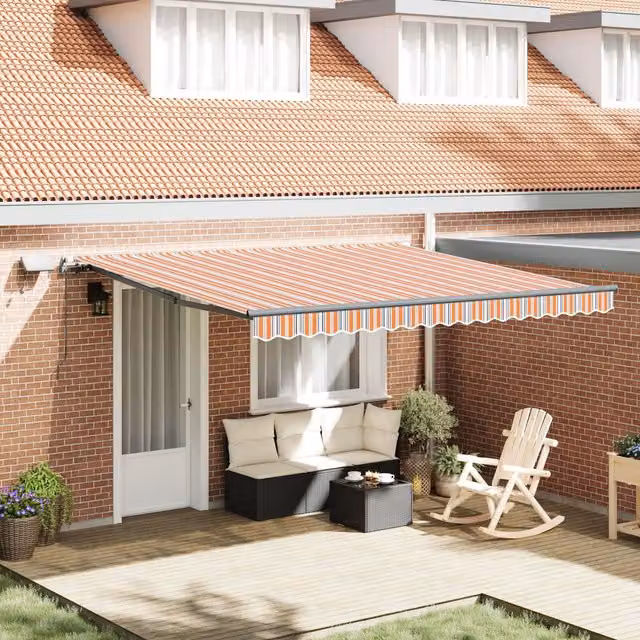 Berkfield Home Manual Retractable Wall-Mounted Awning with LED Multicolour Stripe, Orange, W/D/H: 400 x 300 cm – 1