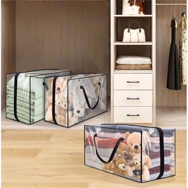 Nordara 3 Pack Foldable 60L Clothes Storage Bags with Handles in Transparent – 1