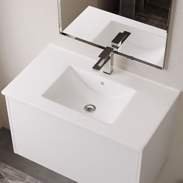 Banyetti Lira Rectangular Ceramic Countertop Basin Sink in Gloss White, W: 80.5 cm, D: 46.5 cm, H: 16.5 cm – 1