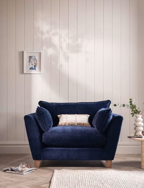 Barker and Stonehouse Irving Blue Chenille and Velvet Tub Snuggle Chair
