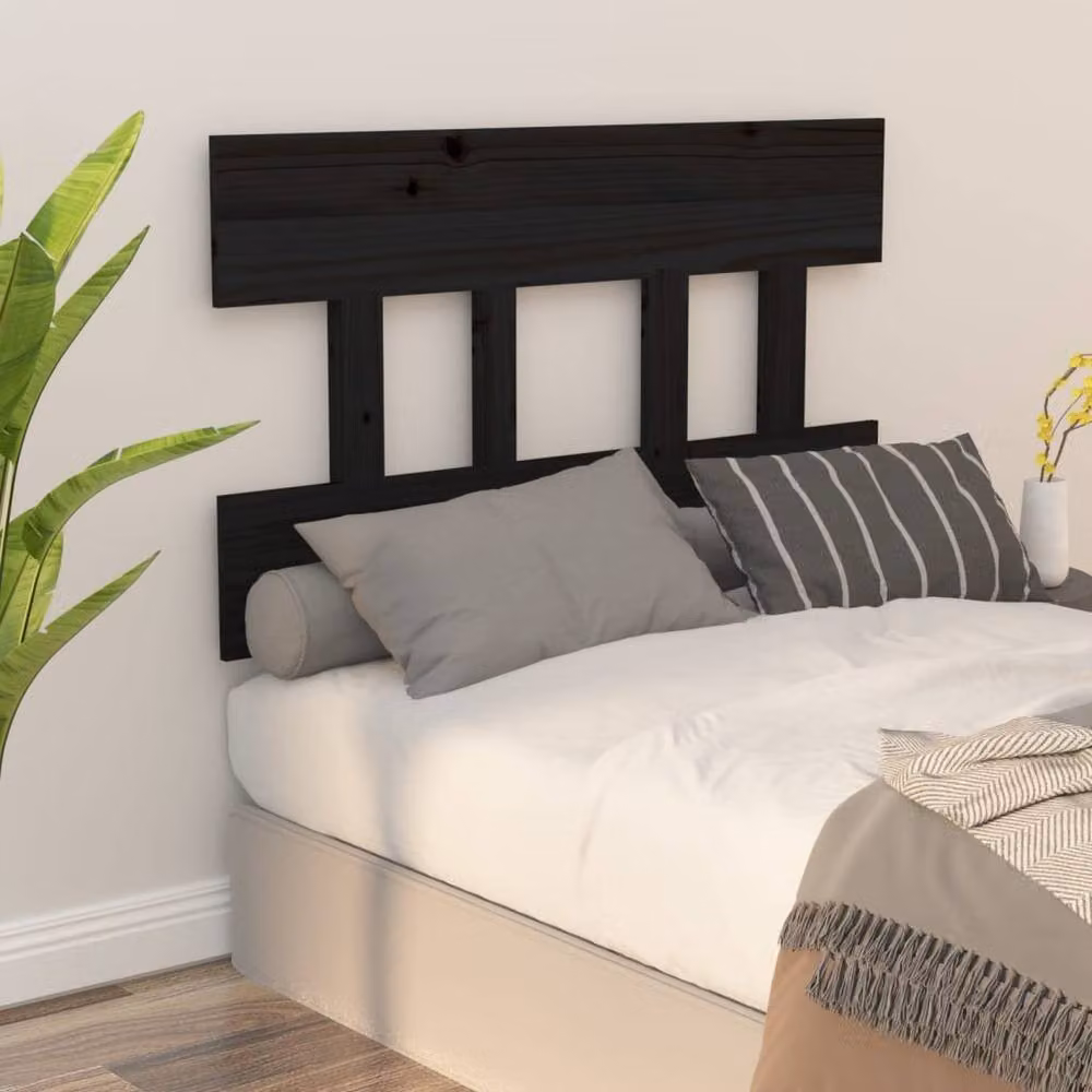 Berkfield Home Beautiful Solid Pine Bed Headboard, Black, W: 93.5 cm, D: 3 cm, H: 81 cm – 2