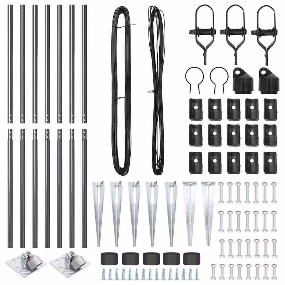 Berkfield Home Set of 14 Round Grey Metal In-Ground Versatile Fence Posts – 4