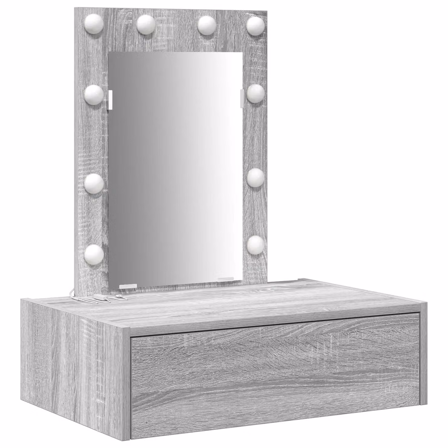 Berkfield Home Wall Hanging Dressing Table with Hollywood LED Lights in Grey Sonoma, W: 70 cm, H: 60 cm, D: 40 cm – 2