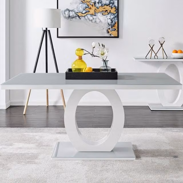 FurnitureboxUK Giovani Modern Rectangular High Gloss and Glass 6-Seater Dining Table in Grey and White