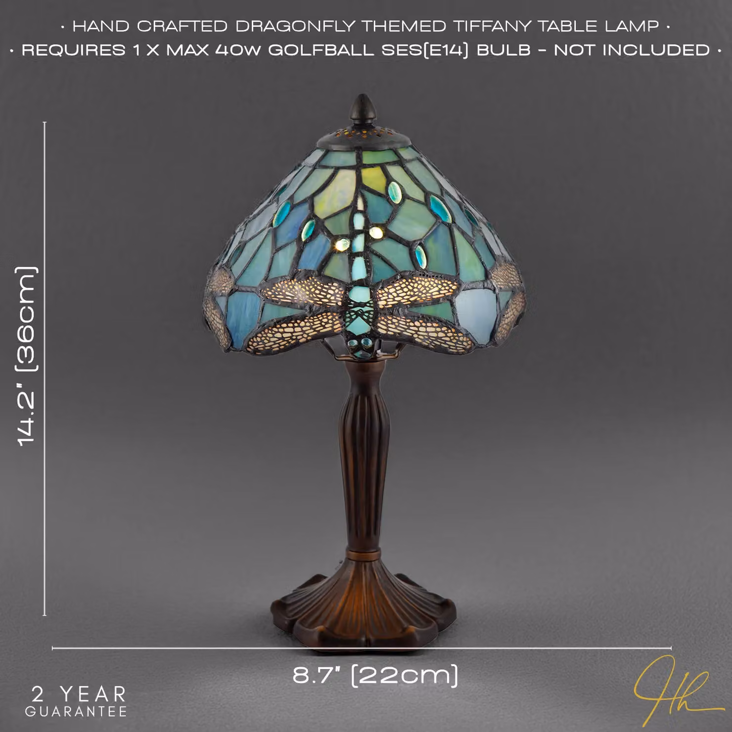 Happy Homewares Hand Crafted Stained Glass Dragonfly Tiffany Table Lamp in Green and Bronze – 3