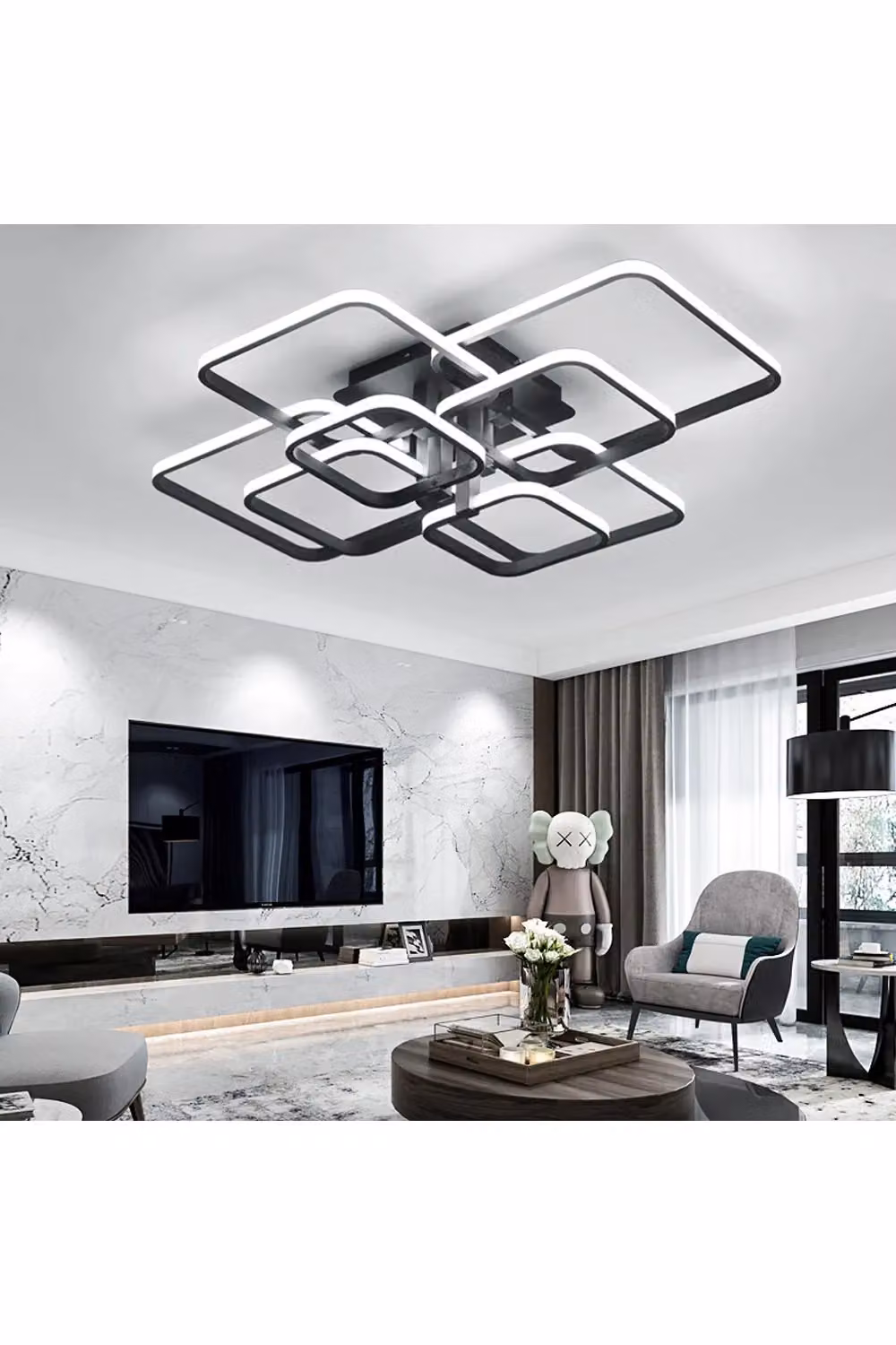 Living and Home Contemporary LED Semi Flush Ceiling Light in Black – 5