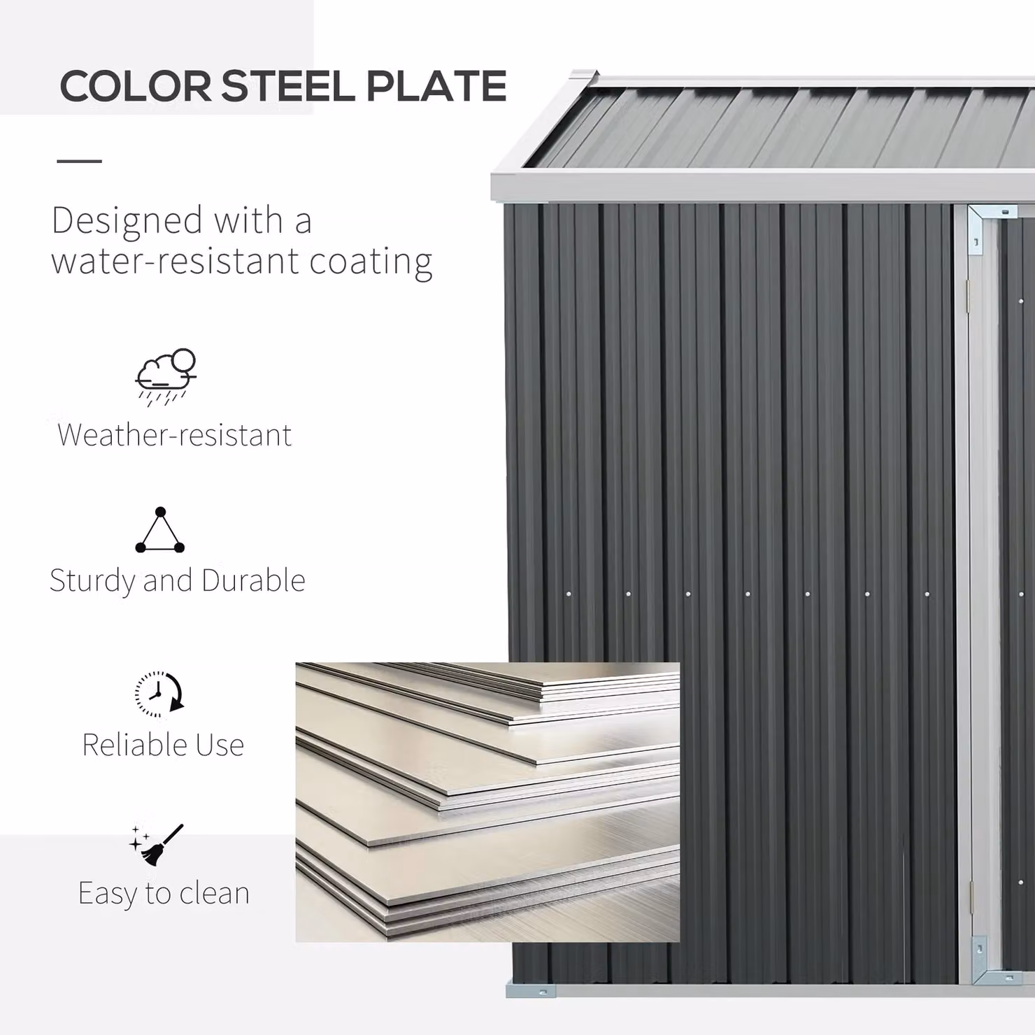 OUTSUNNY Pent Outdoor Garden Storage Shed in Grey Galvanised Steel – 5
