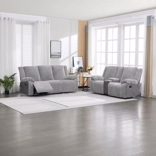 More4Homes Verona 3 and 2 Seater Jumbo Cord Manual Recliner Sofa Set in Grey