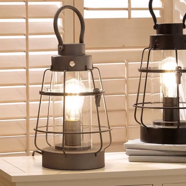 Pacific Lifestyle Industrial Metal and Glass Oil Lantern Table Lamp in Silver
