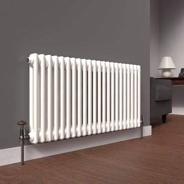Lux Heat Horizontal 2-Column Steel Radiator in White, W: 101.0 cm, H: 50.0 cm