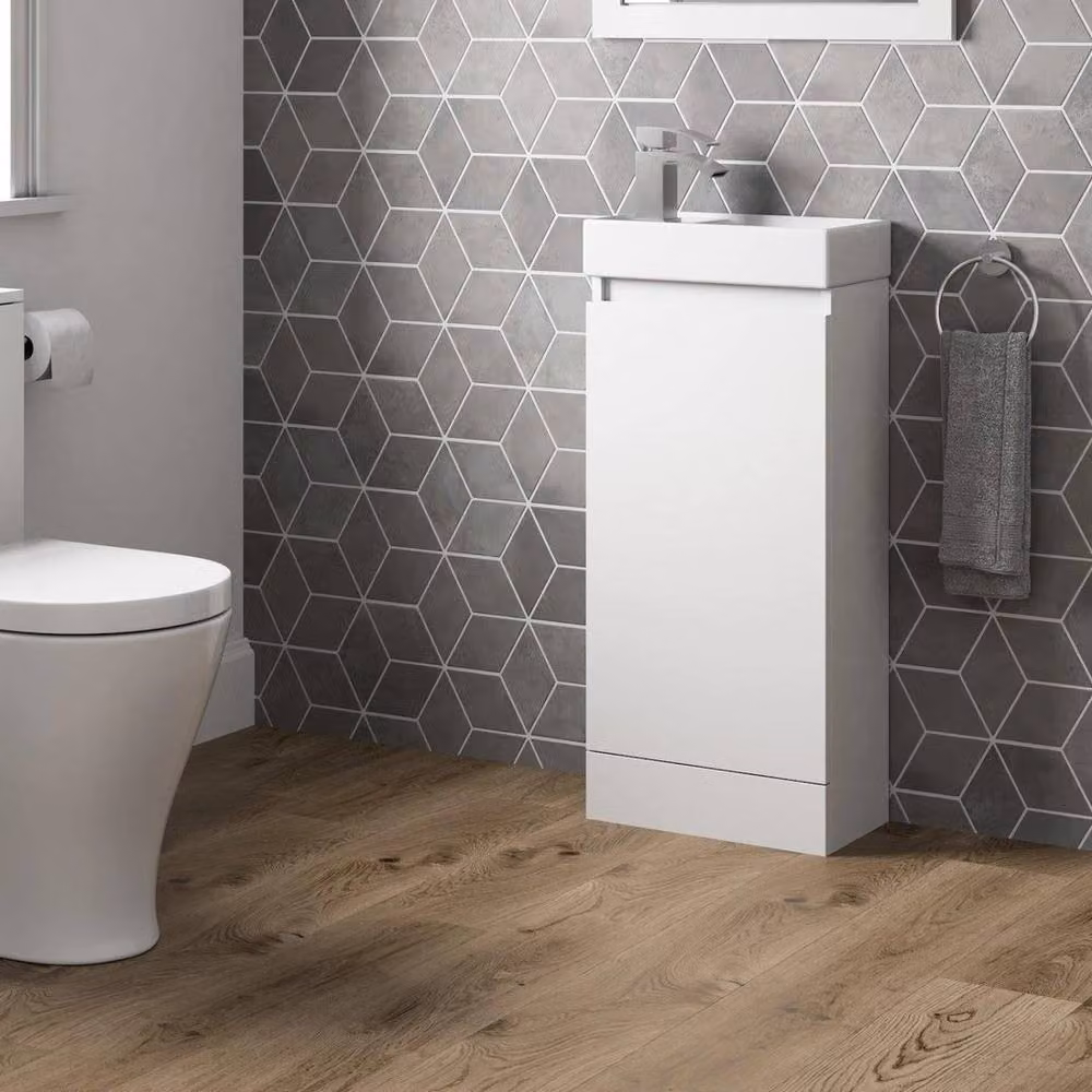 KORVIXA Floor Standing Slim White Ceramic Bathroom Vanity Unit with Basin, W/D/H: 40 x 52 x 80 cm – 2