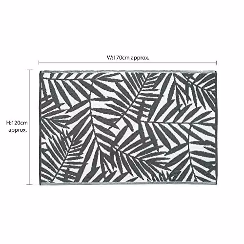 JVL Reversible Lightweight Polypropylene Woven Outdoor Rug, Floral Design, Grey and White, W: 133 cm, L: 190 cm – 2