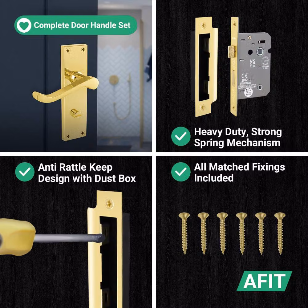 AFIT Polished Brass Scroll Bathroom Handle and WC Lock Set in Gold, W/D/H: 15 x 15 x 1.5 cm – 2