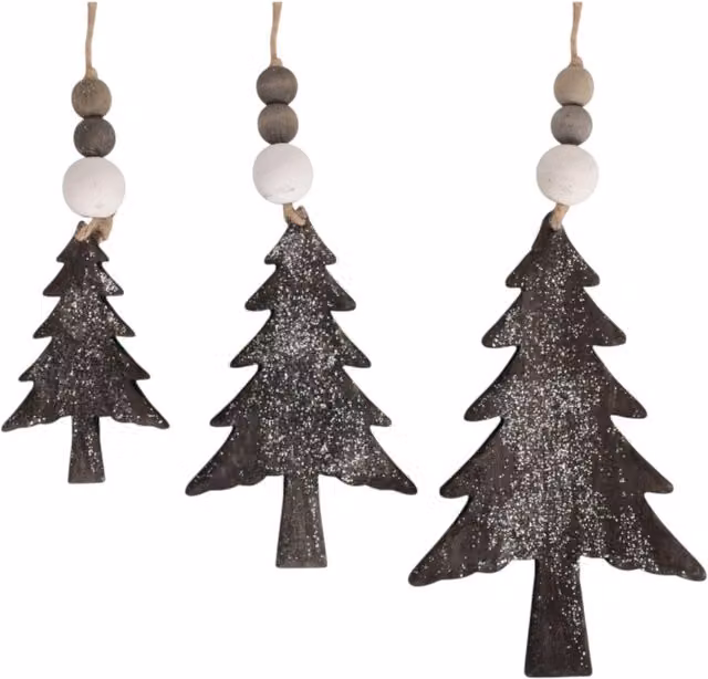Set of 3 Red Hamper Hanging Glitter Christmas Tree Wicker Decorations in Brown