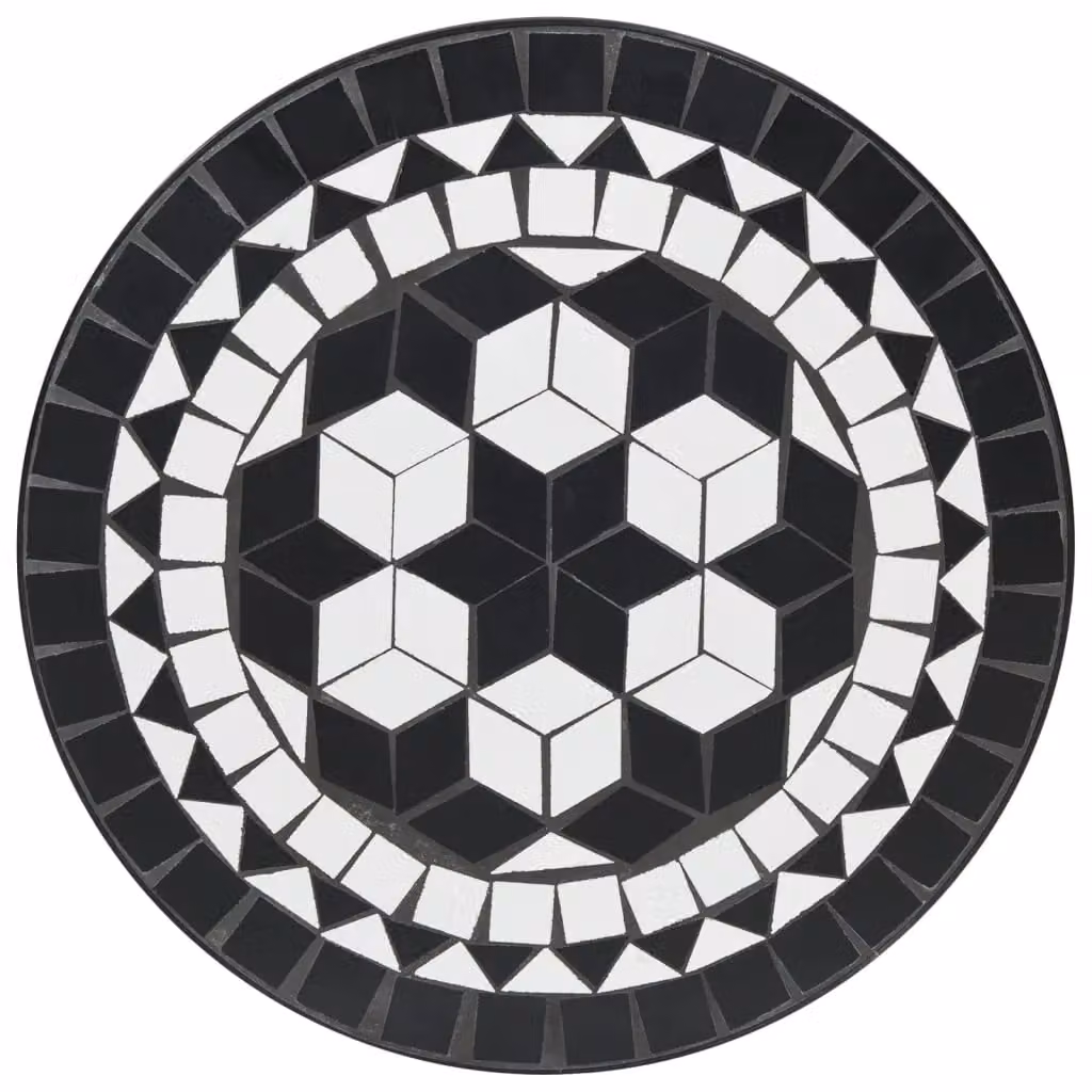 Berkfield Home Mosaic Bistro Table in Black and White Ceramic and Metal, W: 50 cm, D: 70 cm, H: 50 cm – 3