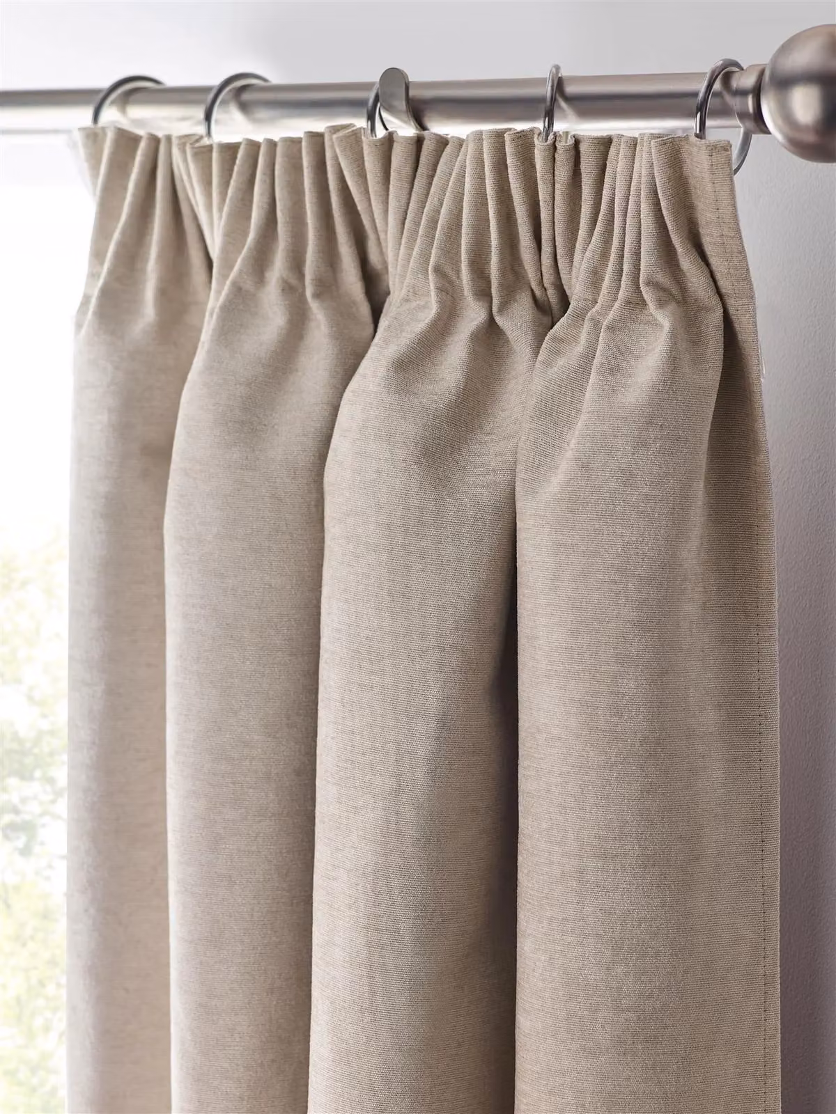 Luxury Living Chenille Blackout Pencil Pleat Top Curtains in Beige, W: 117 cm, H: 96.5 cm – 2