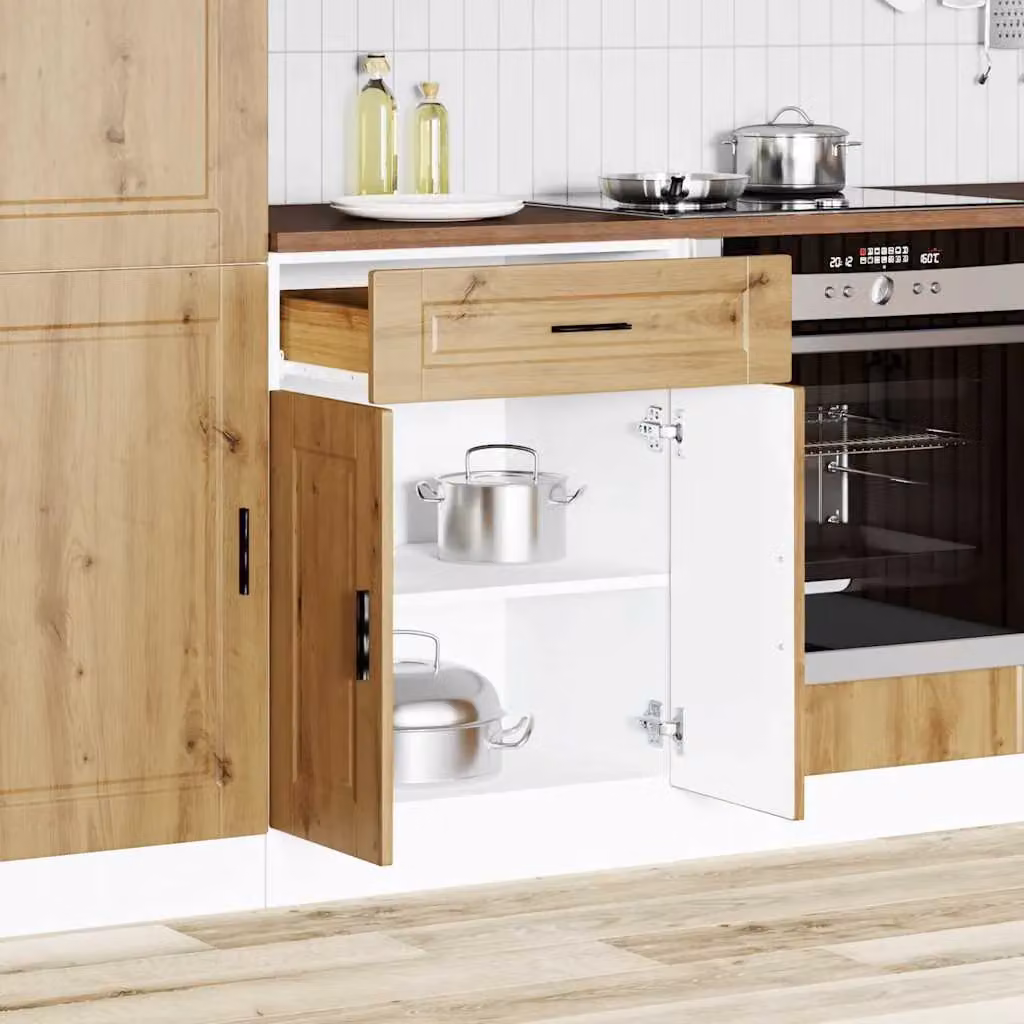 Berkfield Home Porto Artisan Oak Kitchen Base Cabinet in Brown – 2