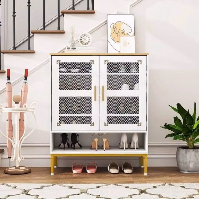 KORVIXA Modern White Entryway Shoe Cabinet with Ventilation Doors W/D/H: 100 x 100 x 100 cm