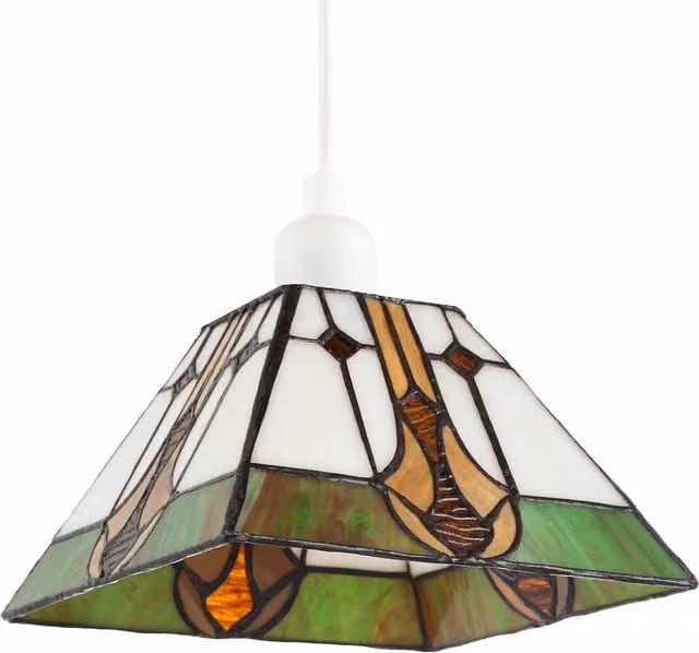 Happy Homewares Art Deco Tiffany Glass Pendant Light Shade in Green and Amber