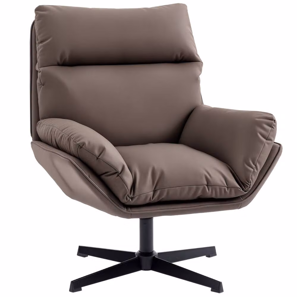 STILVORA Brown Synthetic Leather Swivel Armchair with Metal Frame – 4