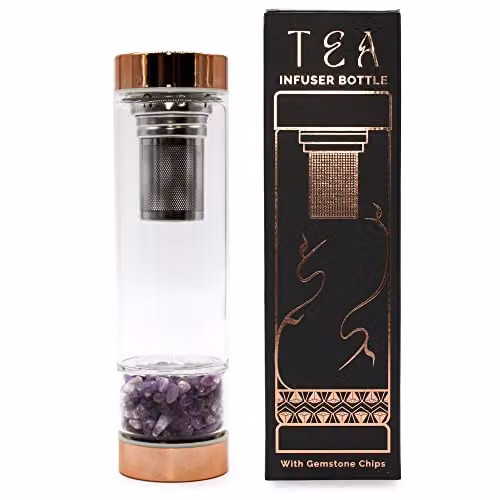 Serenityy Crystal Glass Tea Infuser Bottle in Gold with Amethyst, 500ml