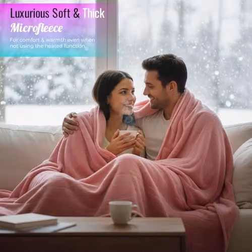 PureMate CozyMate Heated Throw Pink Fleece Electric Blanket with 9 Heat Settings and Timer, W/D/H: 160 x 130 cm – 4