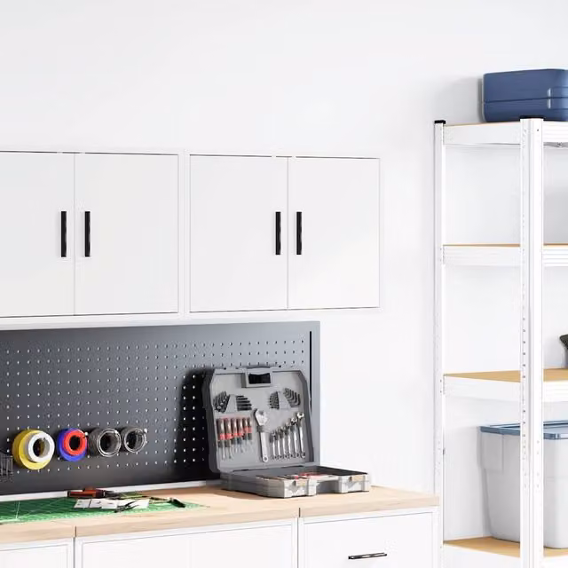 Berkfield Home White Wall Mounted Garage Cabinet with Hinged Doors and Internal Shelves, W/D/H: 60.0 x 30.0 x 41.0 cm
