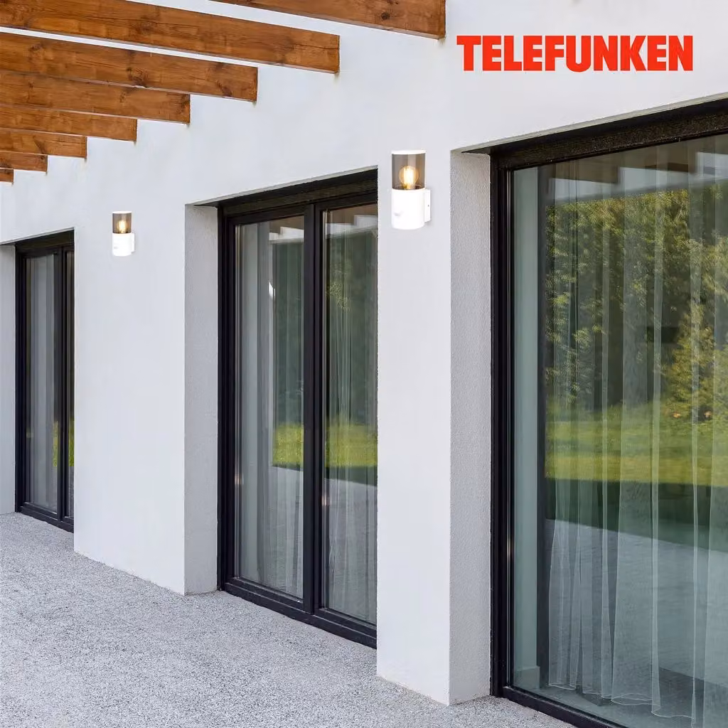 TELEFUNKEN White Outdoor Wall Light with Smoked Glass, Motion and Dusk Sensors, E27, IP44 – 2