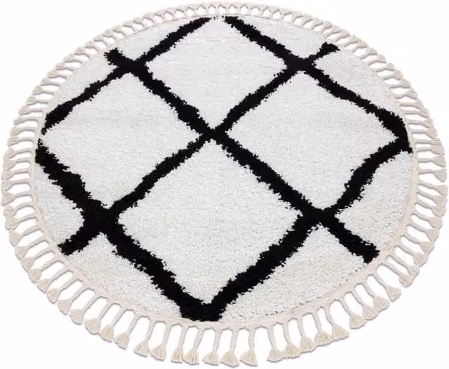 RugsX Berber Round Geometric Boho Rug in White and Grey, Diameter: 120 cm
