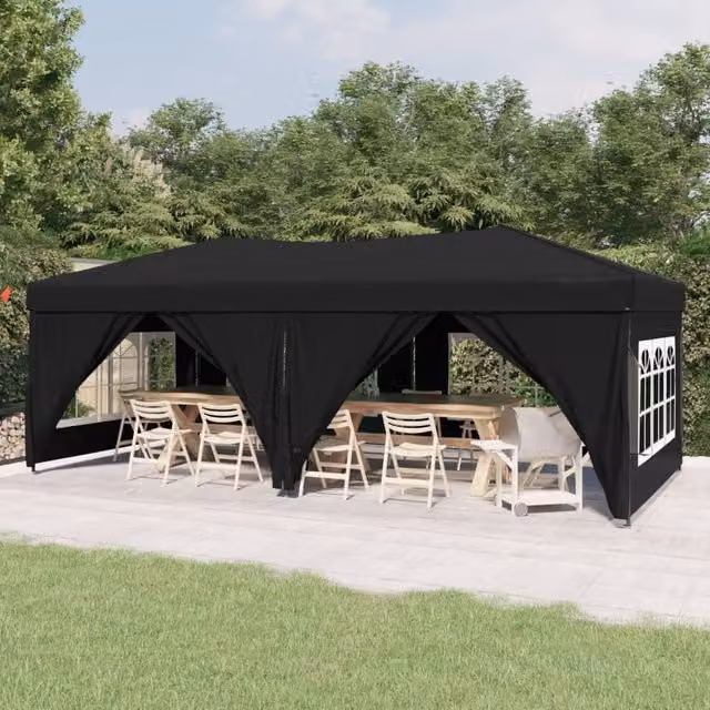 Berkfield Home Folding Party Tent with Sidewalls and Windows, Black and Silver, W: 6 m, D: 3 m, H: 3 m – 1