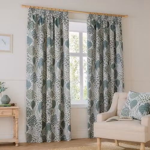 Wylder Ophelia Floral Room Darkening Pencil Pleat Curtain Pair in Green, W: 117 cm, H: 183 cm – 1