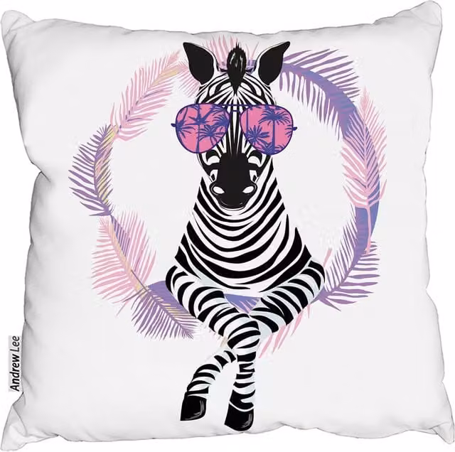 Andrew Lee Pink Zebra Graphic Cushion in Pink and White, 60 x 60 cm