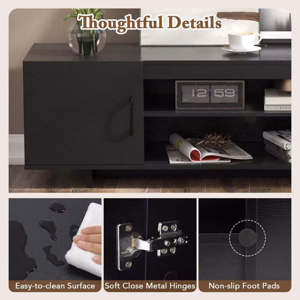 Costway Black Rustic TV Stand and Entertainment Centre for TVs up to 70 Inches with Power Outlet – 5