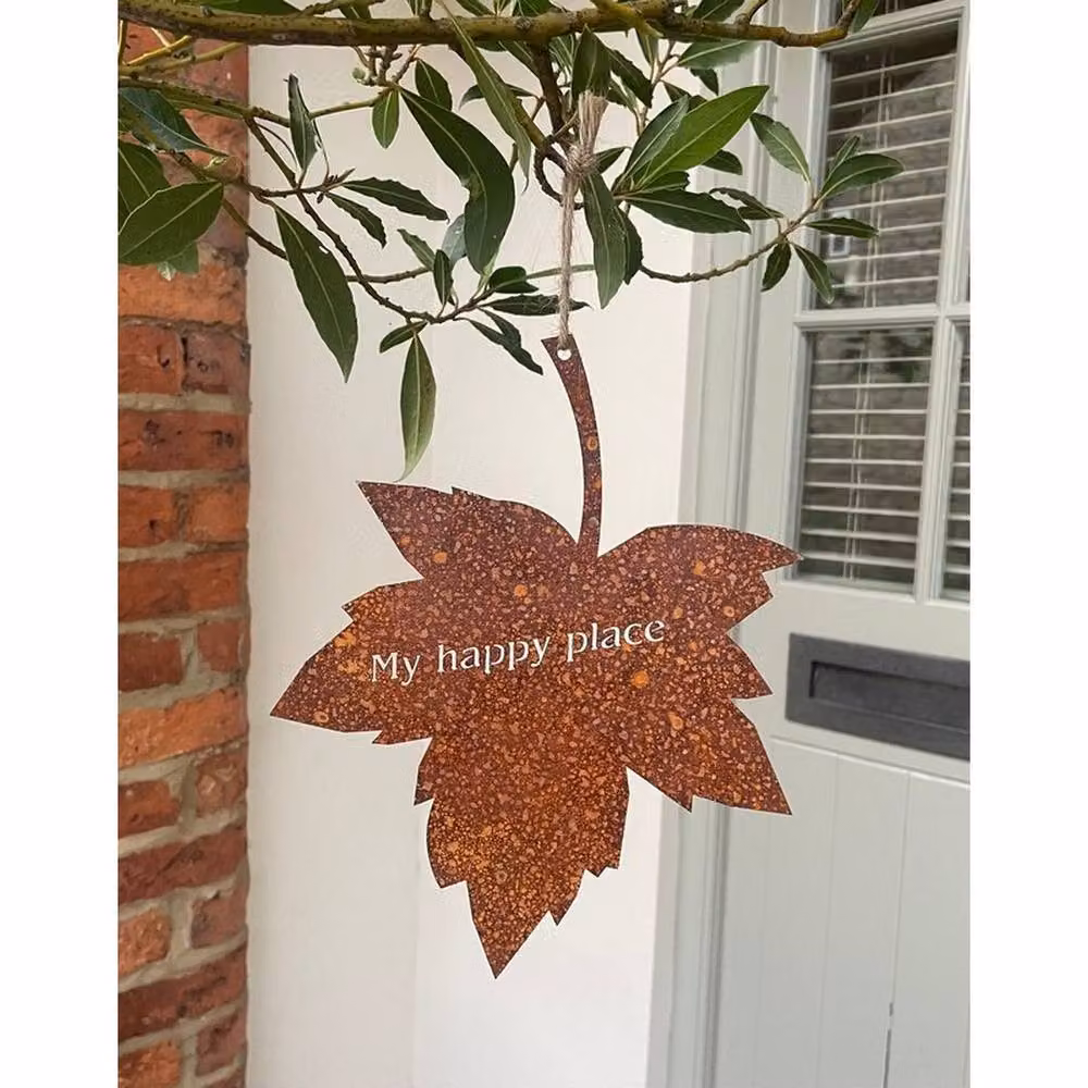 Poppyforge Falling Leaves My Happy Place Metal Garden Wall Art in Bronze, W: 20.3 cm, H: 25.4 cm – 2