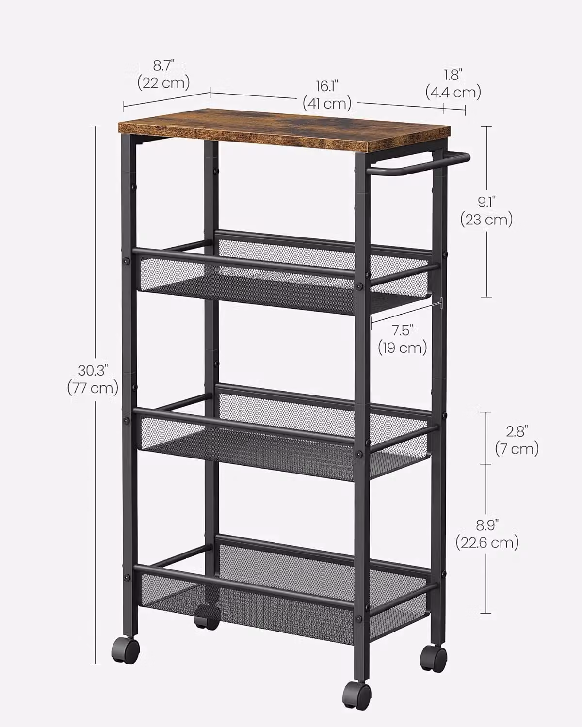 VASAGLE 4-Shelf Rolling Kitchen Cart with Castors and Handle in Black – 2