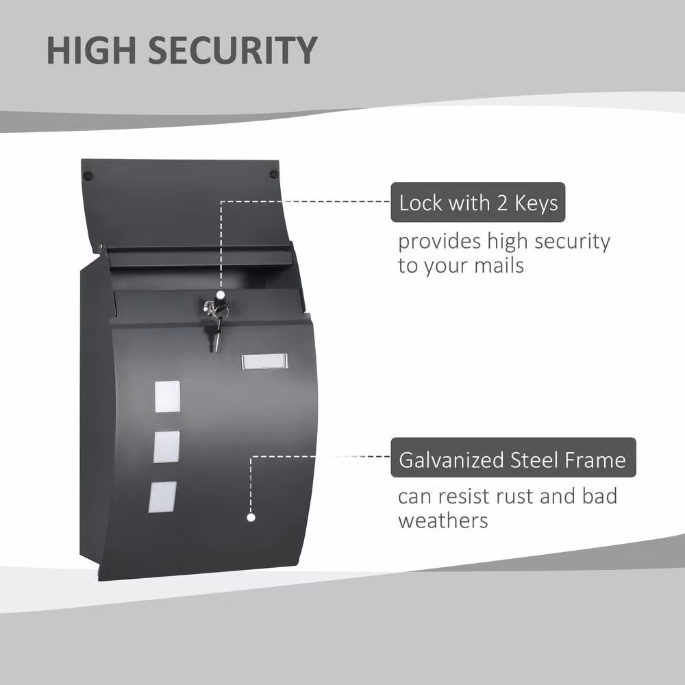 STILVORA Wall Mounted Steel Letterbox in Grey, W/D/H: 32.0 x 45.0 x 10.0 cm – 5