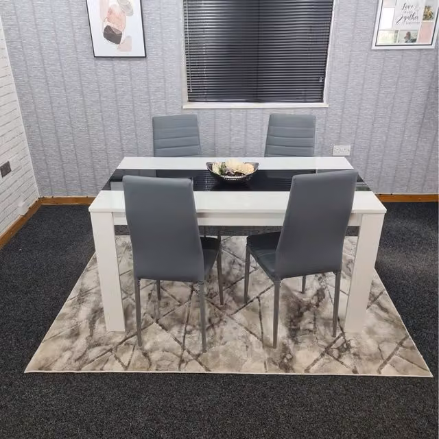 Kosy Koala Modern Rectangular Dining Set with Table and 4 Chairs in White, Black and Grey