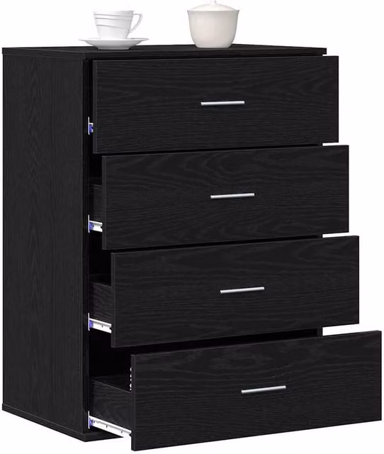 Berkfield Home Modern Sideboard with Drawer in Black Oak, W/D/H: 80 x 39 x 60 cm